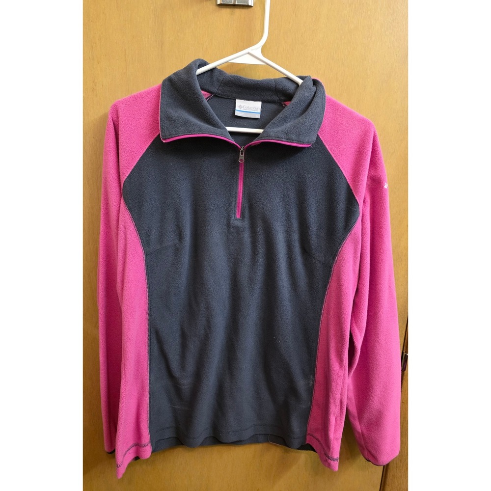 Columbia Womens Pink Gray Quarter Zip Fleece Breast Cancer Awareness Ribbon L